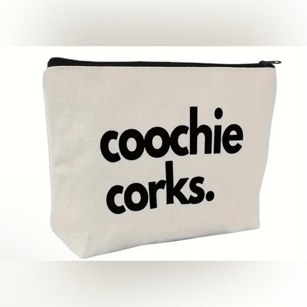 White Pouch with Black Text